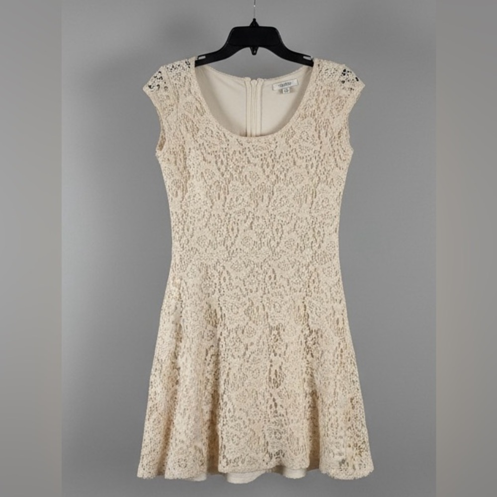 Vintage 90s Phoebe Buffay Crochet Lace Mini Dress - Cream Lined Fairy Dress Y2K